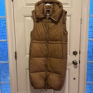 Tommy Hilfiger camel long hooded puffer vest